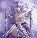  bandage blindfold breasts cleavage grey_hair pointy_ears sukumo_(kemutai) torn_clothes wings 