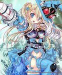  blonde_hair blue_eyes breasts frills gloves hair_ornament hairclip hat kamen_rider kamen_rider_fourze kamen_rider_fourze_(series) large_breasts navel personification shisaki_tayu side_ponytail solo thighhighs weapon wizard_hat 