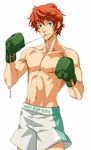  blue_eyes blush boxing_gloves male_focus muscle open_mouth orange_hair sengoku_kiyosumi shirtless shorts solo spread_legs sweat tennis_no_ouji-sama yamada_3 