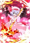  bat_wings blue_hair danmaku fang hat hat_ribbon looking_at_viewer massala open_mouth pink_eyes remilia_scarlet ribbon shirt short_sleeves skirt skirt_set smile solo spear_the_gungnir touhou wings wrist_cuffs 