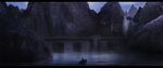  bad_pixiv_id boat bridge castle dark highres mountain original scenery sky solo wad watercraft 