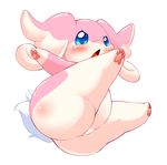  audino blue_eyes blush falling gen_5_pokemon hip_attack no_humans open_mouth outstretched_arms paws pokemon pokemon_(creature) simple_background ukan_muri white_background 