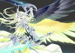  armor blonde_hair blue_eyes dress glowing helmet kousaki_rui original solo sword weapon wings 