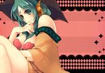  aqua_hair bad_id bad_pixiv_id bare_shoulders breasts green_eyes hat hazuki_(nature.) large_breasts long_hair looking_at_viewer magi_the_labyrinth_of_magic shell shell_bikini smile solo witch_hat yamuraiha 