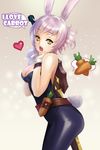  :o animal_ears battle_bunny_riven belt breasts bunny_ears bunny_tail bunnysuit carrot cleavage english folded_ponytail heart league_of_legends lono medium_breasts open_mouth pantyhose ponytail riven_(league_of_legends) short_hair solo speech_bubble tail white_hair yellow_eyes 