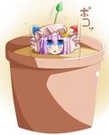  blue_eyes chestnut_mouth crescent dirt hat highres leaf long_hair open_mouth patchouli_knowledge pikmin_(series) pot purple_hair solo sprout sprout_on_head touhou warabi_mochi_(ehimedaisuki) 