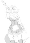  big_breasts bludragoon blush breasts bxulnooxgard female lifts-her-tail looking_at_viewer lusty_argonian_maid maid maid_uniform monochrome scalie the_elder_scrolls video_games 