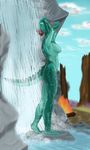  blue blue_background breasts color female koosh-ball nude outside plain_background scales scalie solo steggy the_elder_scrolls video_games waterfall 