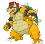  2012 3_toes armlet belly bowser bracelet canson collar hair horn jewelry koopa male mario_bros navel nintendo nude obese overweight plain_background red_hair scalie shell solo spiked_bracelet spiked_collar spikes tongue video_games white_background 