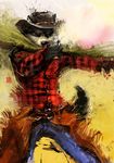  abstract cape carnivore clothed clothing cowboy cowboy_hat gun hat male mammal raccoon raccoonwolf racoonwolf ranged_weapon revolver solo weapon wild_west 