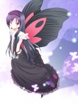  accel_world antenna_hair bad_id bad_pixiv_id bare_shoulders black_hair bug butterfly butterfly_wings dress elbow_gloves gloves headband highres insect kuroyukihime long_hair mirei_yumia orange_eyes solo wings 