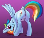  2012 anus butt cutie_mark ecmajor equine female feral friendship_is_magic looking_back my_little_pony pegasus presenting pussy rainbow_dash_(mlp) showing_off smile solo teats wings 