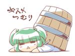  :&lt; =_= bucket closed_eyes futatsuki_hisame green_hair hair_bobbles hair_ornament in_bucket in_container kisume open_mouth short_hair solo touhou translated twintails white_background wooden_bucket 