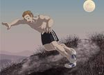  clothed clothing fur hair human jogging male mammal moon necklace night not_furry open_mouth outside pants plantigrade sabretoothed_ermine sky solo topless transformation 