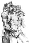  bear black_and_white blotch cute eye_contact feline gay lion male monochrome underwear 