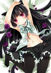  armpits arms_up black_hair black_legwear blush flower frills gokou_ruri gothic_lolita kaisanbutsu lolita_fashion long_hair looking_at_viewer lying mole mole_under_eye navel on_back ore_no_imouto_ga_konna_ni_kawaii_wake_ga_nai pantyhose purple_flower purple_rose red_eyes ribbon rose solo thighband_pantyhose 