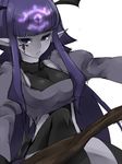  1girl breasts cleavage duel_monster fortune_lady fortune_lady_dark long_hair long_sleeves pointy_ears purple_eyes purple_hair rdim6gr8 solo staff yu-gi-oh! yuu-gi-ou_duel_monsters 