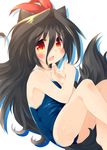  animal_ears black_hair blush brown_eyes covering dog_ears dog_tail fang hair_ribbon highres kannagi_cocoa long_hair one-piece_swimsuit open_mouth original ribbon school_swimsuit solo swimsuit tail toba_hiyoko wet 
