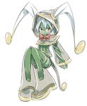  barefoot blush bow copyright_request green_skin hood mizone oversized_clothes red_eyes see-through solo white_hair wide_sleeves 