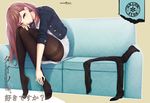 bad_id bad_pixiv_id brown_eyes brown_hair couch cropped_jacket f-cla feet hand_on_ankle hand_on_own_cheek hand_on_own_knee head_rest knees_together_feet_apart knees_touching long_hair looking_at_viewer no_shoes original pantyhose pantyhose_removed simple_background sitting solo thighband_pantyhose toes vocaloid 
