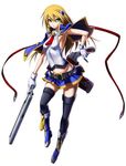  artist_request belt black_legwear blazblue blazblue:_chronophantasma blonde_hair blue_capelet blue_footwear bolverk boots capelet dual_wielding full_body gloves green_eyes gun hair_ornament handgun holding holster knee_boots long_hair microskirt necktie noel_vermillion official_art simple_background skirt solo thighhighs trigger_discipline weapon white_background white_gloves zipper 