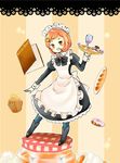  duel_monster food hair_ornament highres madolche madolche_marmamaid maid maid_apron orange_eyes orange_hair pantyhose tamaranti yu-gi-oh! yuu-gi-ou_duel_monsters 