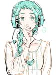  aqua_eyes aqua_hair braid headphones headset jewelry long_hair looking_at_viewer microphone necklace persona persona_3 persona_4:_the_ultimate_in_mayonaka_arena simple_background sketch solo sutei_(giru) upper_body white_background yamagishi_fuuka 