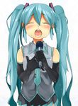  aqua_hair bad_id bad_pixiv_id closed_eyes elbow_gloves gloves hatsune_miku highres long_hair microphone necktie nishimuku_meri open_mouth simple_background skirt solo twintails very_long_hair vocaloid white_background 
