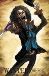  afro black_hair brook cane_sword cravat hat hat_removed headwear_removed male male_focus one_piece skeleton solo sword top_hat wanted_poster weapon 