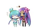  &gt;_&lt; aoki_lapis arrow cheek_pinching chibi closed_eyes eruri_(mgmn) hair_ornament long_hair merli_(vocaloid) multiple_girls pinching siblings sisters sweatdrop tourmaline very_long_hair vocaloid 