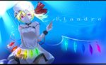  blonde_hair blue buckle character_name crystal cuffs flandre_scarlet hat highres hitotose_hirune letterboxed purple_eyes slit_pupils solo touhou underwater water wings 