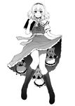  alice_margatroid book boots bow capelet cross-laced_footwear full_body greyscale hair_bow hairband highres itou_yuuji lace-up_boots monochrome shanghai_doll short_hair simple_background smile solo touhou 