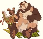  animal_ears anthro bear belly biceps book chubby claws fur human kuma magic male mammal muscles panda paws pecs snout solo transformation underwear 