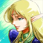  armor blonde_hair circlet deedlit elf face green_eyes jitome lips lowres oekaki pointy_ears profile record_of_lodoss_war smile solo zill_(lisalisa1983) 