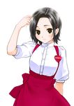  adjusting_hair anna_miller black_hair blush brown_eyes buttons hair_ornament hairpin kobayakawa_rinko love_plus ooshima_tomo short_hair solo waitress 