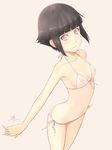  arched_back bare_shoulders bikini black_hair breasts cleavage collarbone covered_nipples dan_(kumadan) from_above front-tie_top hyuuga_hinata lavender_eyes looking_at_viewer naruto naruto_(series) navel see-through shiny shiny_skin short_hair side-tie_bikini simple_background small_breasts smile solo string_bikini swimsuit white_bikini younger 