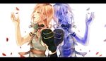  back-to-back bad_id bad_pixiv_id belt closed_eyes final_fantasy final_fantasy_xiii letterboxed lightning_farron long_hair multiple_persona pink_hair shoulder_pads simple_background white_background yana_01 