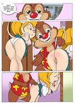  bottomless breasts chip_&#039;n_dale_rescue_rangers chip_'n_dale_rescue_rangers clothed clothing comic dale dale_(cdrr) dialog dialogue disney english_text female gadget_hackwrench half-dressed mammal mouse nipples palcomix pussy rodent school_uniform schoolgirl_uniform text 