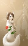  abstract_background anhes blue_eyes cat feline female flower jasmin_(character) nude smile solo 
