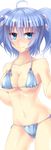  bikini blue_eyes blue_hair blush breasts dance_princess_of_the_ice_barrier duel_monster highres medium_breasts shintani_tsushiya simple_background smile solo swimsuit white_background yuu-gi-ou 