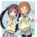  bad_id bad_pixiv_id black_hair brown_eyes brown_hair ebo hirasawa_yui k-on! long_hair multiple_girls nakano_azusa pantyhose sakuragaoka_high_school_uniform school_uniform short_hair skirt sweater_vest twintails v 