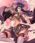  bad_id bad_pixiv_id blue_eyes blue_hair bracelet bridal_gauntlets cherry_blossoms copyright_request dancing flower hair_ornament jewelry long_hair looking_at_viewer looking_down midriff navel parted_lips ring thighhighs thighs tree ts_ak white_legwear wide_sleeves 