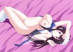  bed_sheet black_hair bloomers bloomers_pull breasts chitanda_eru hyouka large_breasts long_hair lying madoromi_no_yakusoku maid_headdress nipples on_back pickles_(lte) purple_eyes solo underwear 