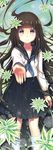  bad_id bad_pixiv_id black_hair chitanda_eru flower foreshortening hyouka long_hair long_image purple_eyes school_uniform serafuku stick_poster tall_image unya_(unya-unya) 