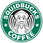  1girl coffee hat highres ikamusume logo long_hair open_mouth parody photoshop rotenburk shinryaku!_ikamusume smile solo squid squid_girl star starbucks tentacle tentacle_hair 
