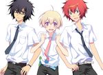  ahoge black_eyes black_hair blonde_hair carnelian glasses haru_(tsuritama) locked_arms male_focus multiple_boys necktie purple_eyes red_hair sanada_yuki school_uniform tsuritama usami_natsuki 