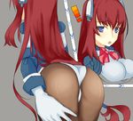  ass black_legwear blue_eyes bodysuit chocolat_le_ours f_walsingham hair_ornament kyoukai_senjou_no_horizon kyoukaisenjou_no_horizon puppet red_hair surprise surprised 