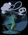  changeling cloud clouds female feral flat_colors friendship_is_magic green_eyes green_hair hair holes horn long_hair my_little_pony queen_chrysalis_(mlp) solo stars valcron wings 