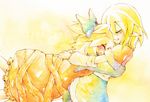  arm_warmers blonde_hair blush bow closed_eyes hair_bow happy kurodani_yamame mizuhashi_parsee multiple_girls pointy_ears short_hair smile touhou traditional_media urue37 watercolor_(medium) yellow 