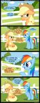  applejack_(mlp) blonde_hair comic cowboy_hat crying dialog dialogue english_text equine female fence feral freckles friendship_is_magic fruit green_eyes hair hat horse mammal multi-colored_hair my_little_pony outside pegasus pony purple_eyes rainbow_dash_(mlp) rainbow_hair sitting tears text tree veggie55 wings wood 